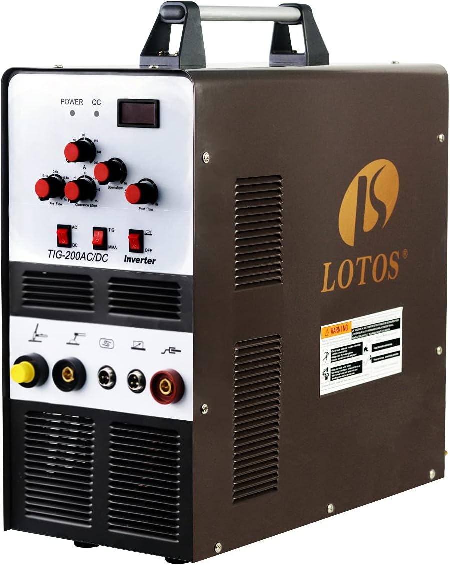 LOTOS TIG200ACDC 200A AC/DC Aluminum TIG Welder with DC Stick/Arc Welder, Square Wave Inverter with Foot Pedal and Argon Regulator 110/220V Dual Voltage Brown